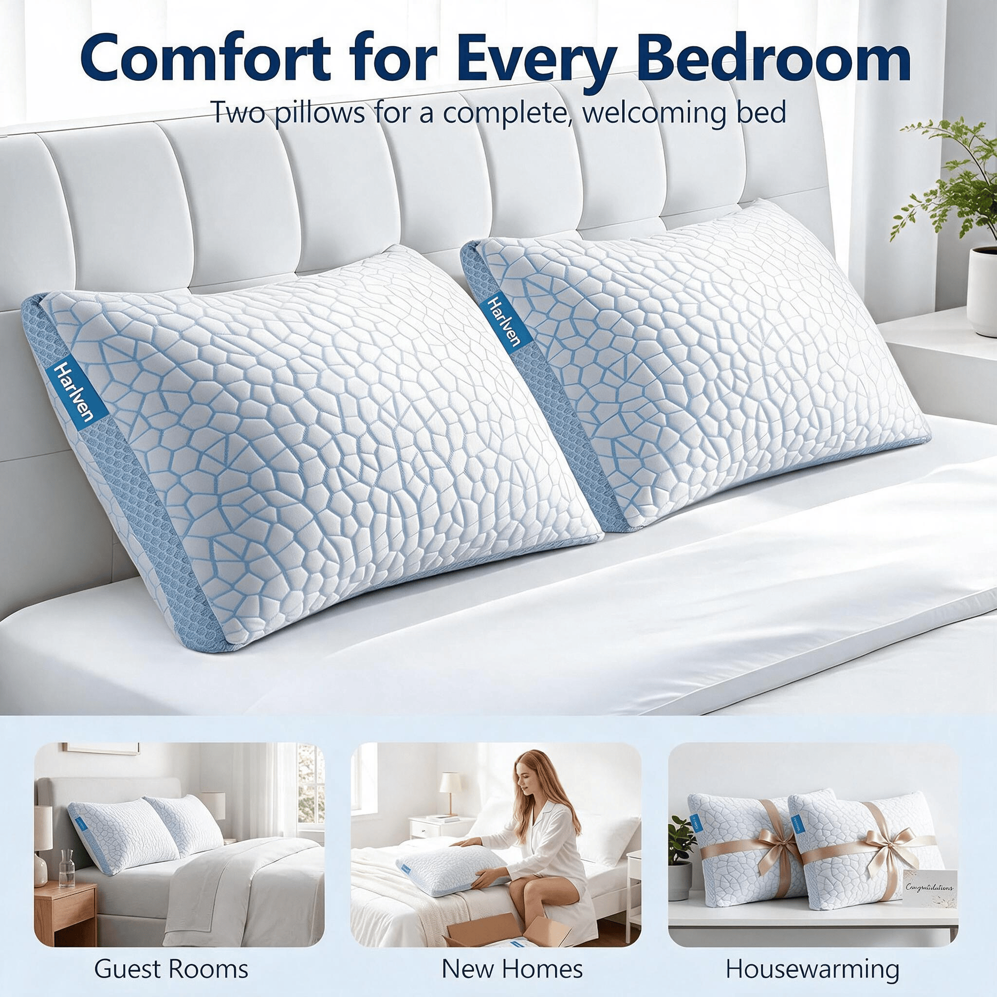 Harlven Cooling Memory Foam Pillow, Breathable Gel-Infused Foam Pillow for Pressure Relief and Neck Support, Ergonomic Pillow fo - image 5