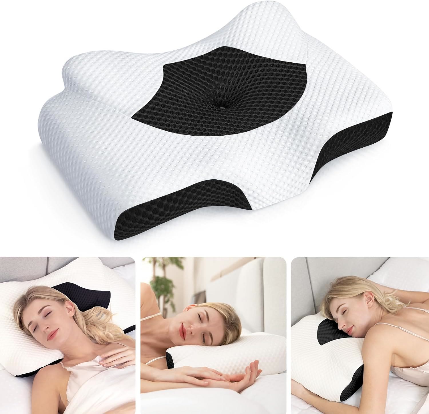 Harlven Ergonomic Memory Foam Pillow – Slow Rebound Zero Pressure Cooling Pillow with Neck Support for Better Sleep - Black - Standard(Size23.6 × 16.1 × 5.1 in) - image 2
