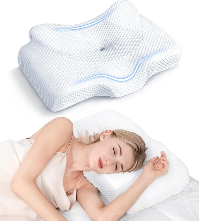 Harlven Ergonomic Memory Foam Pillow – Slow Rebound Zero Pressure Cooling Pillow with Neck Support for Better Sleep - White - Standard(Size23.6 × 16.1 × 5.1 in) - image 1