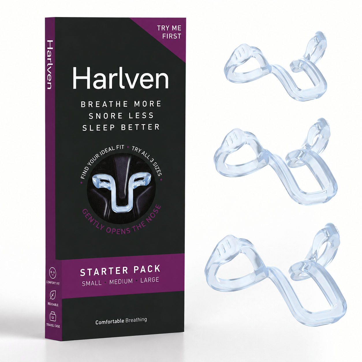 Harlven Soft Nasal Dilator for Snoring – Comfortable Internal Nose Expander, Gentle No-Pain Breathing Support for Sleep & Sports - Clear - image 1