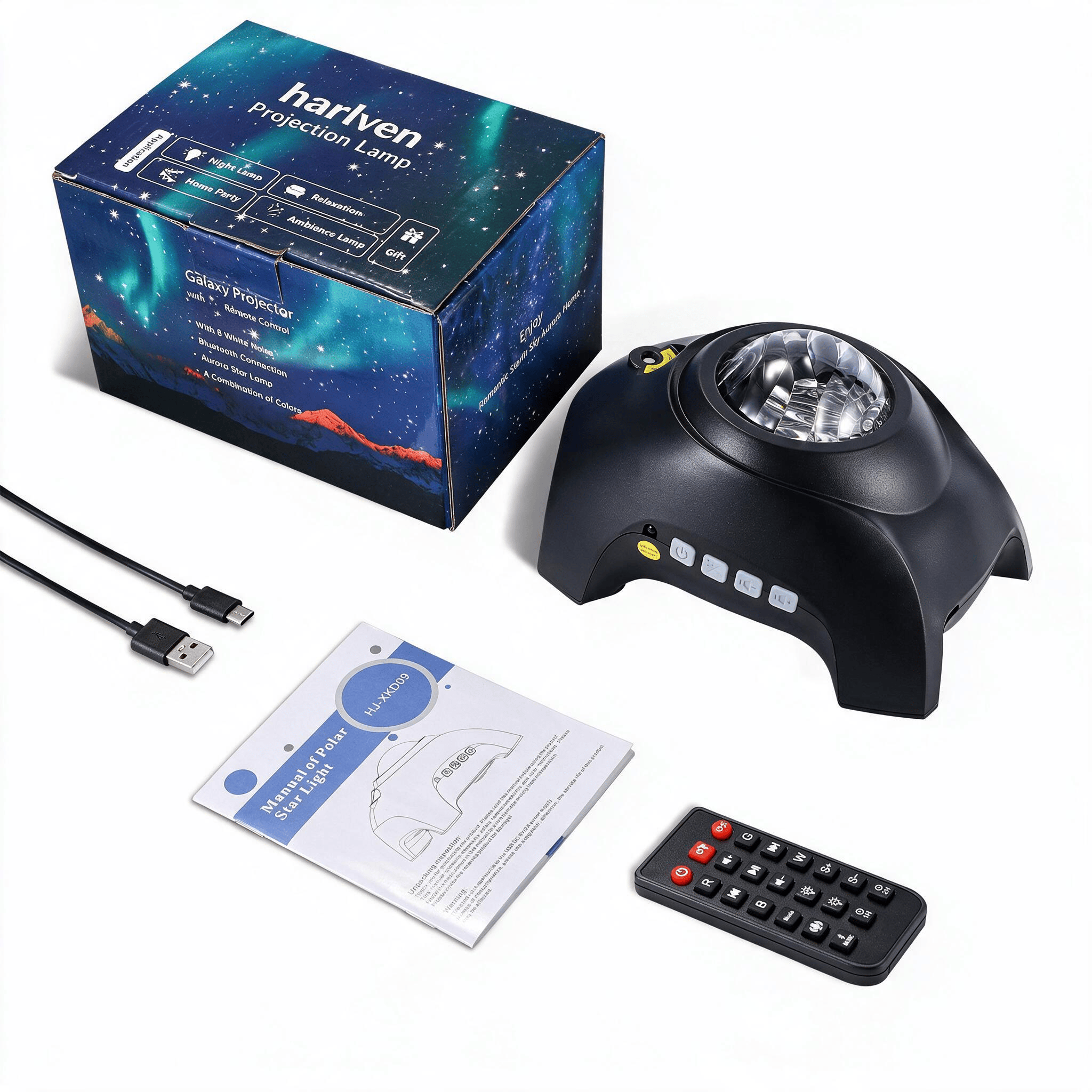 Harlven Aurora Relaxation Projector, Dreamy Starry Sky Night Light with Soothing Sounds for Sleep, Meditation & Stress Relief - Black - Elephant Dream - image 12