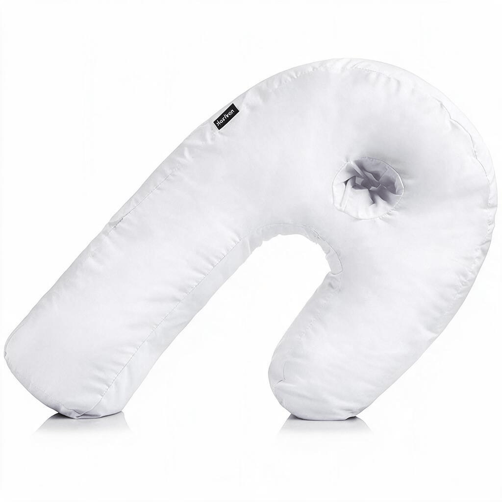 Harlven U-Shaped Side Sleeper Pillow – Ergonomic Support Pillow for Side Sleepers, Designed for Comfortable Sleep Without Ear Pr - White - image 1