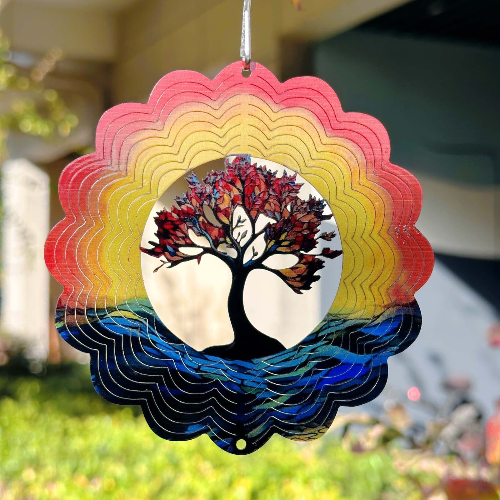 3D Mandala Wind Spinner – Rotating Metal Wind Chime Hanging Decor with Sunset Mountain Design for Garden, Patio & Meditation Spa - Medium(5.9in) - image 2