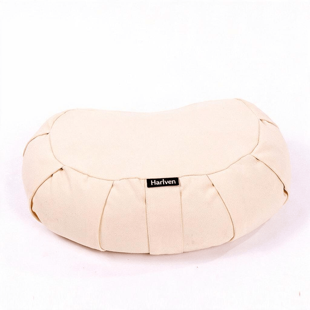 Harlven Crescent Meditation Cushion – Buckwheat Filled Yoga Pillow for Hip Support, Spine Alignment & Long Meditation Practice - Beige - image 1