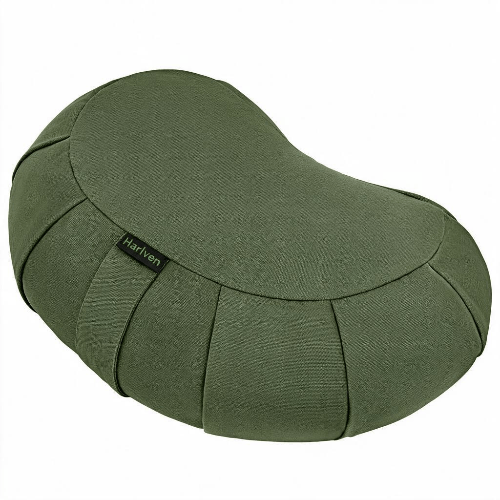 Harlven Crescent Meditation Cushion – Buckwheat Filled Yoga Pillow for Hip Support, Spine Alignment & Long Meditation Practice - Army Green - image 3