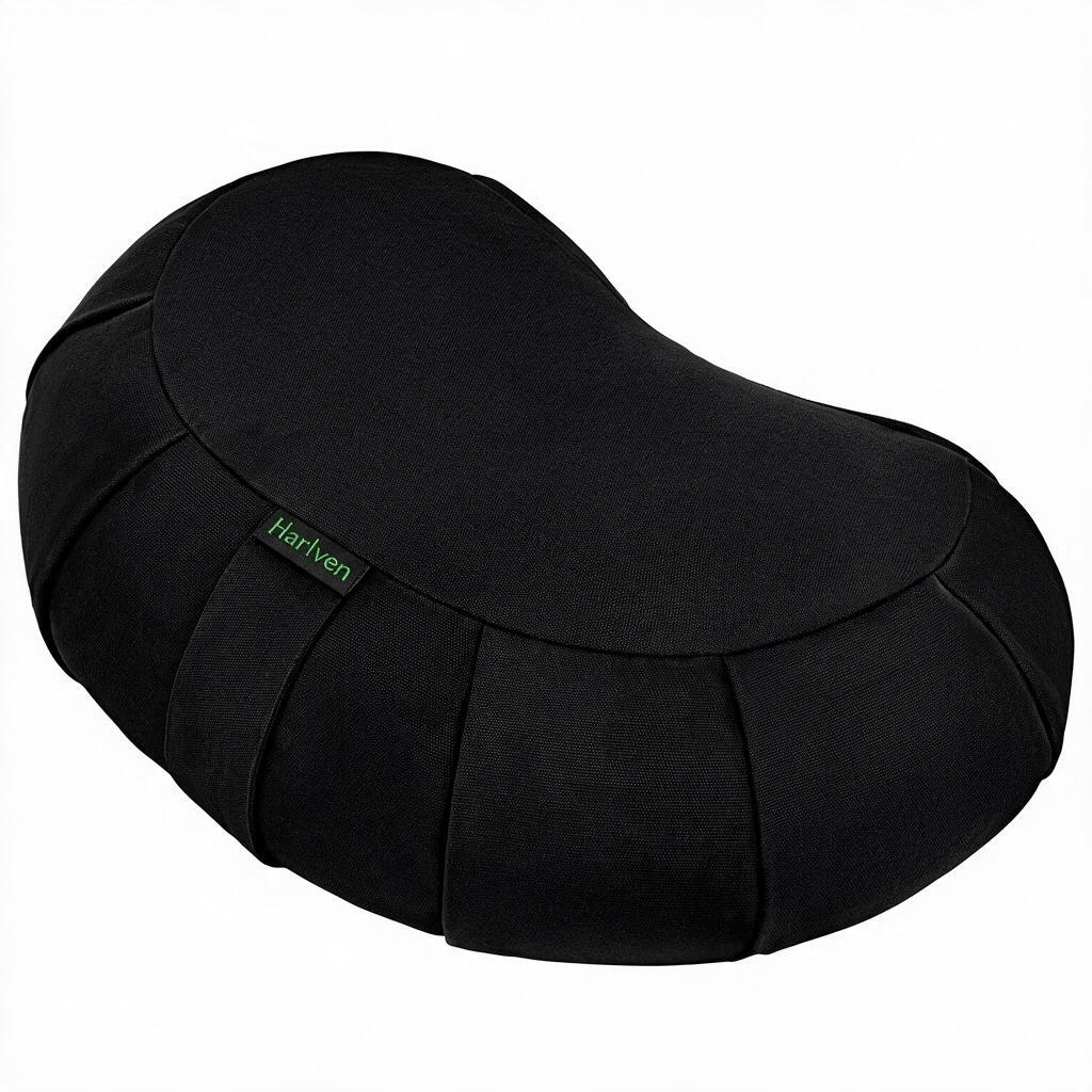 Harlven Crescent Meditation Cushion – Buckwheat Filled Yoga Pillow for Hip Support, Spine Alignment & Long Meditation Practice - Black - image 2