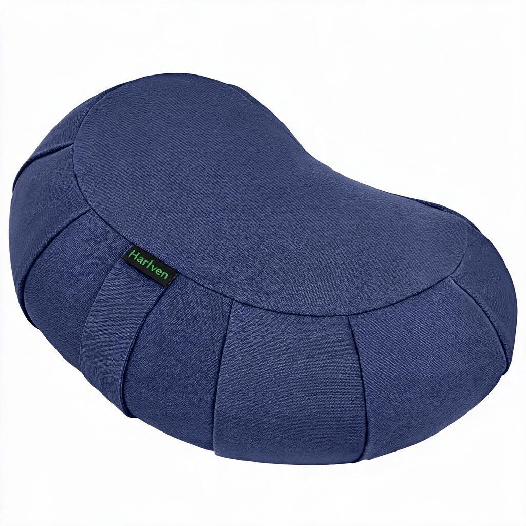 Harlven Crescent Meditation Cushion – Buckwheat Filled Yoga Pillow for Hip Support, Spine Alignment & Long Meditation Practice - Navy Blue - image 6
