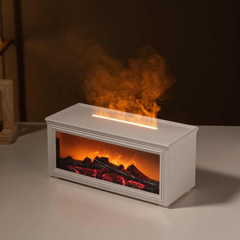 Harlven Fireplace Aroma Diffuser – Soothing Flame Mist & Ambient Light for a Calming Nighttime Atmosphere - White - image 1