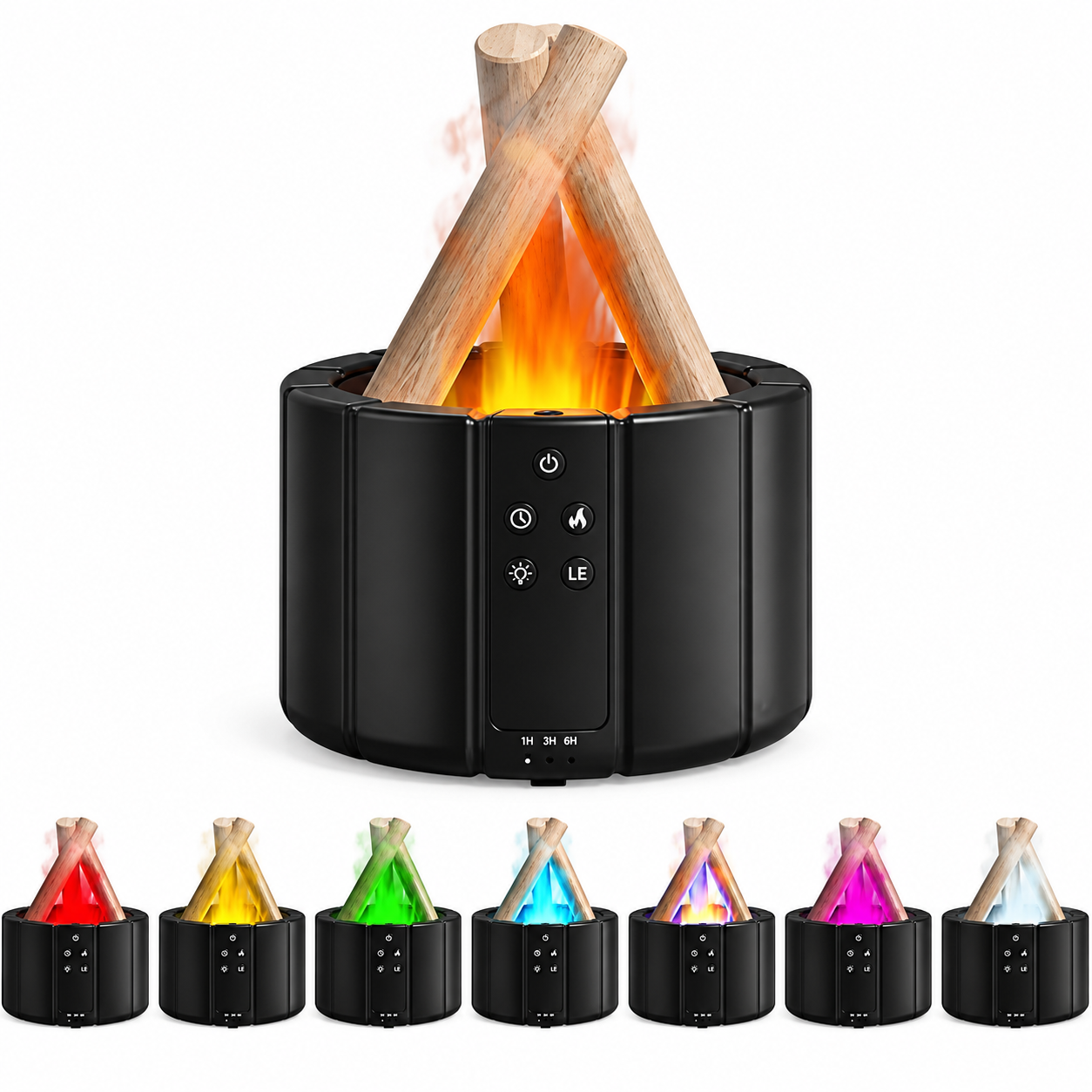 Multicolor Flame Aroma Diffuser Humidifier – Ultrasonic Essential Oil Diffuser with Color-Changing Flame Effect - Black - image 2