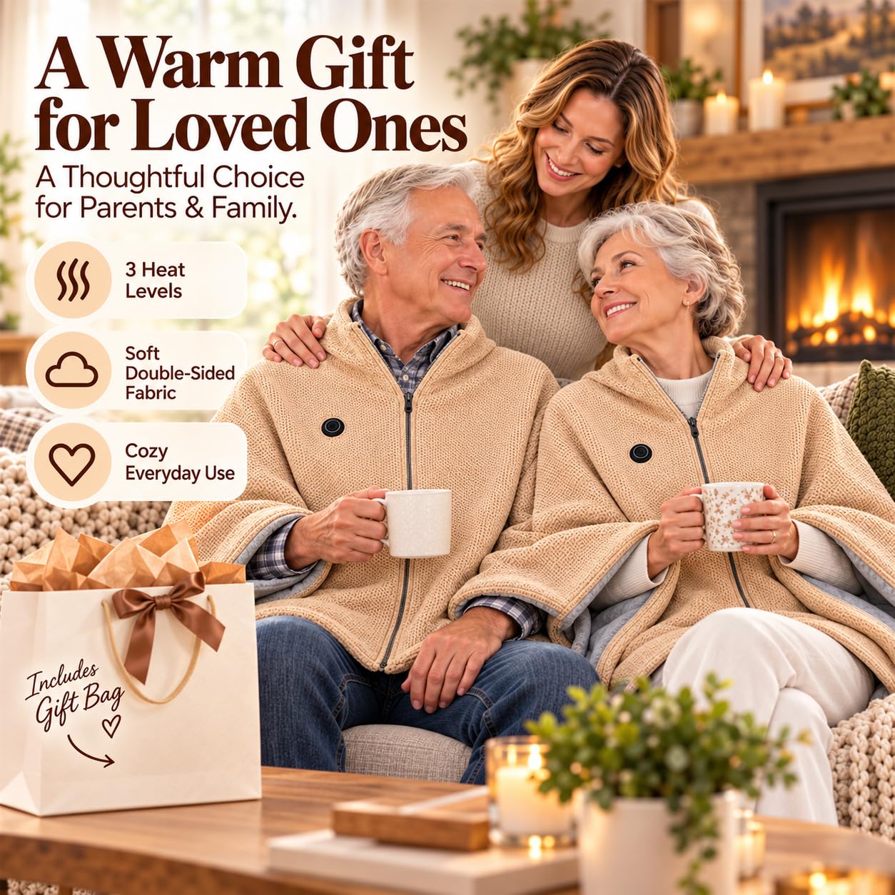 A Warm Hug for Grandma – Graphene Heated Shawl Blanket, Adjustable Heat Wearable Wrap, Cozy Winter Blanket - image 4