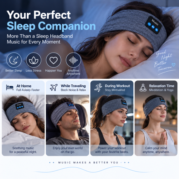 Bluetooth sleep headband for home travel workout and meditation