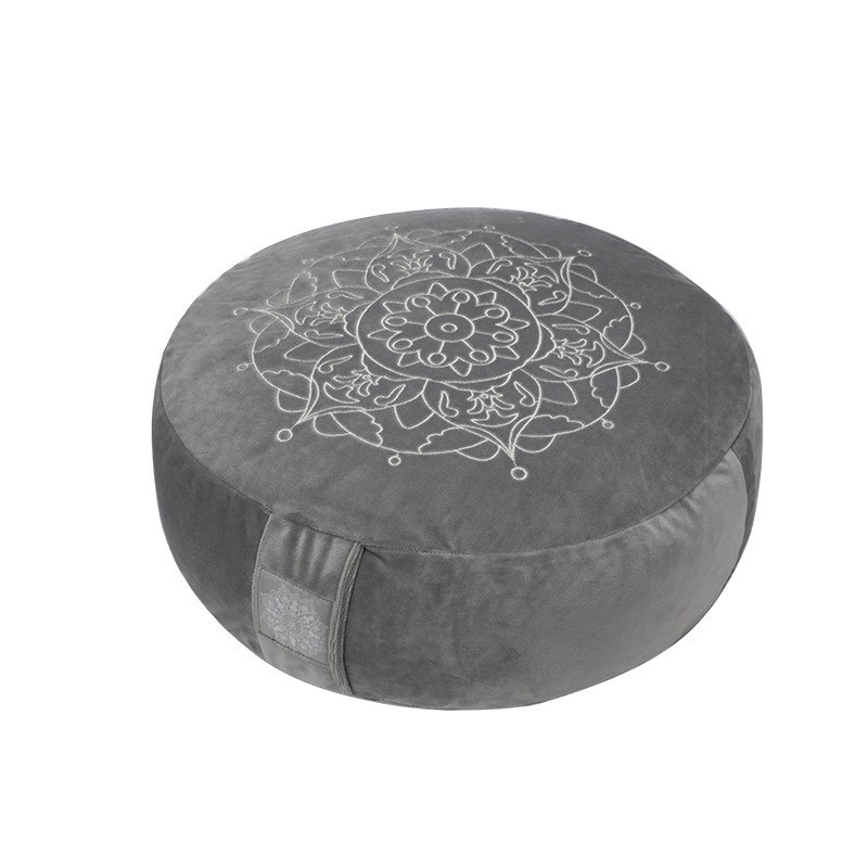 Meditation Cushion with Embroidered Design, Round Yoga Floor Pillow for Mindfulness Practice, Comfortable Zafu Seat for Home Med - Grey - image 1