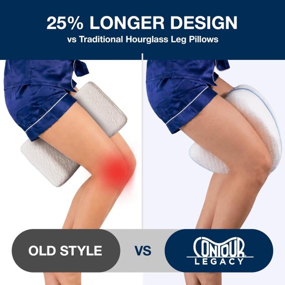 Extended knee pillow design compared with traditional leg pillows