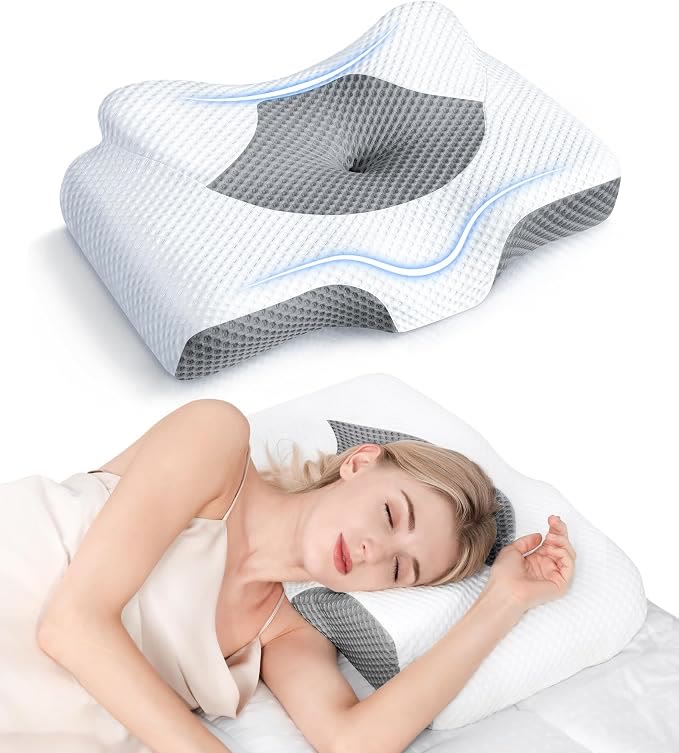 Harlven Ergonomic Memory Foam Pillow – Slow Rebound Zero Pressure Cooling Pillow with Neck Support for Better Sleep - Grey - Standard(Size23.6 × 16.1 × 5.1 in) - image 3