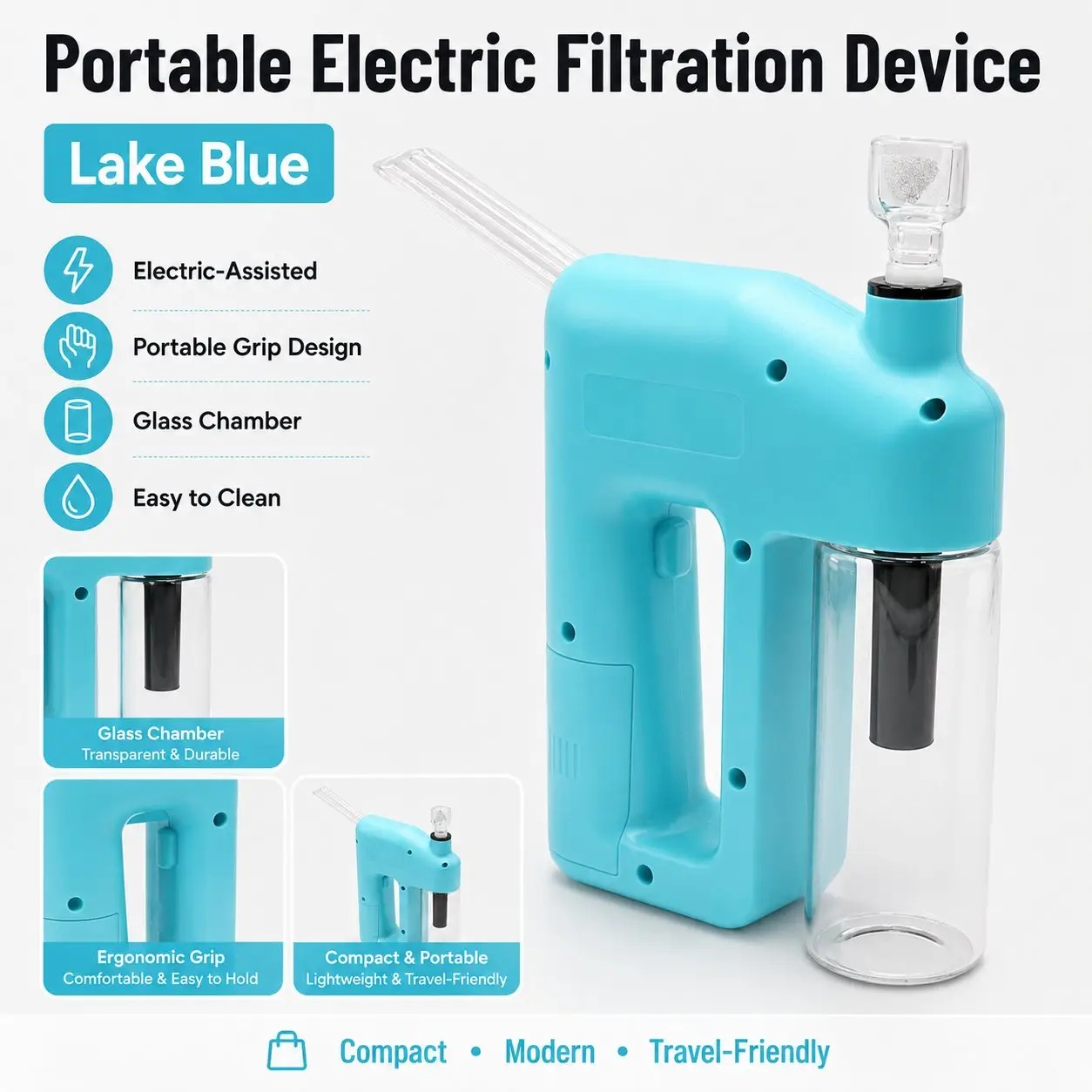 LAST DAY 50% OFF - PORTABLE HANDHELD ELECTRIC FILTRATION DEVICE COMPACT GLASS CHAMBER DESIGN WITH ELECTRIC - Lake Blue - image 13