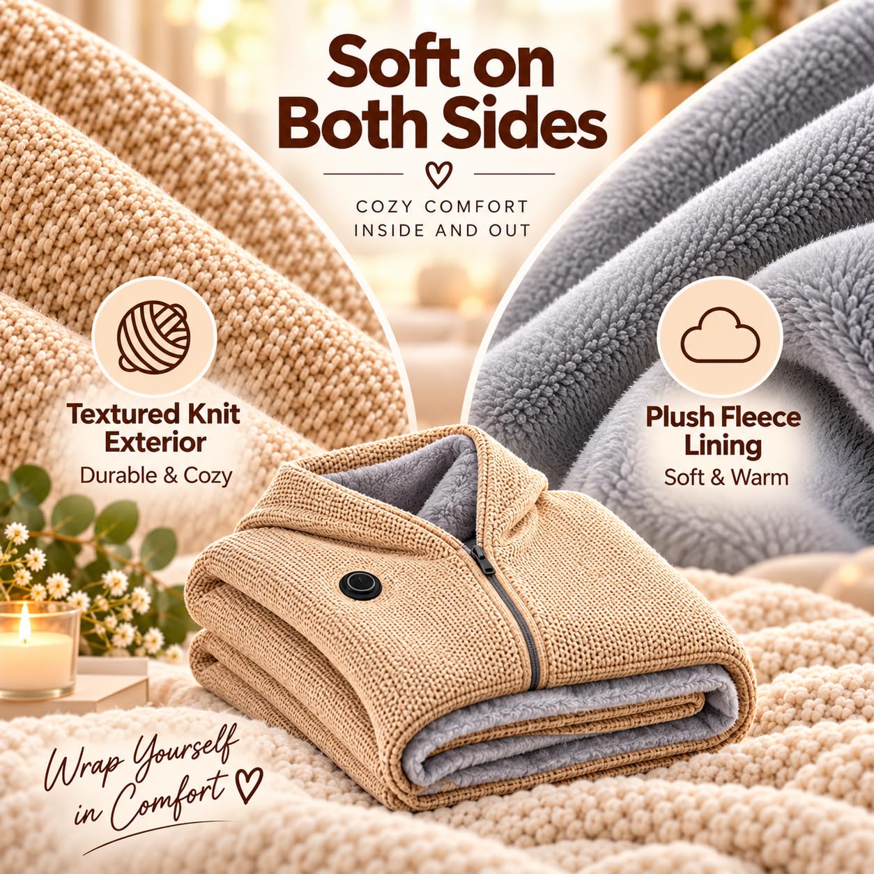 A Warm Hug for Grandma – Graphene Heated Shawl Blanket, Adjustable Heat Wearable Wrap, Cozy Winter Blanket - image 8