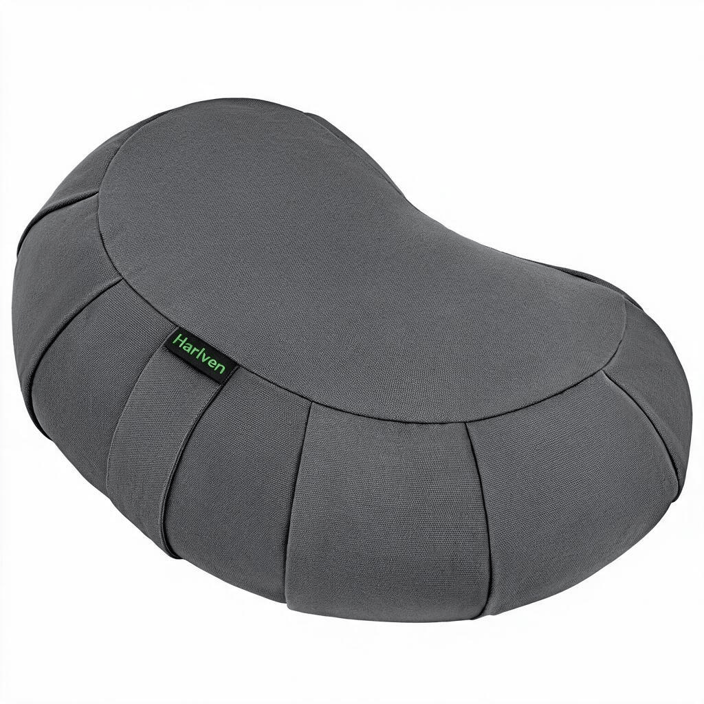 Harlven Crescent Meditation Cushion – Buckwheat Filled Yoga Pillow for Hip Support, Spine Alignment & Long Meditation Practice - Grey - image 4
