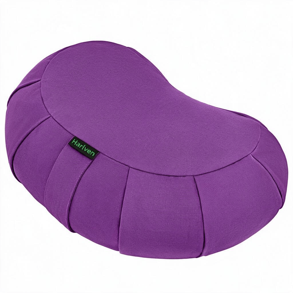 Harlven Crescent Meditation Cushion – Buckwheat Filled Yoga Pillow for Hip Support, Spine Alignment & Long Meditation Practice - Purple - image 5