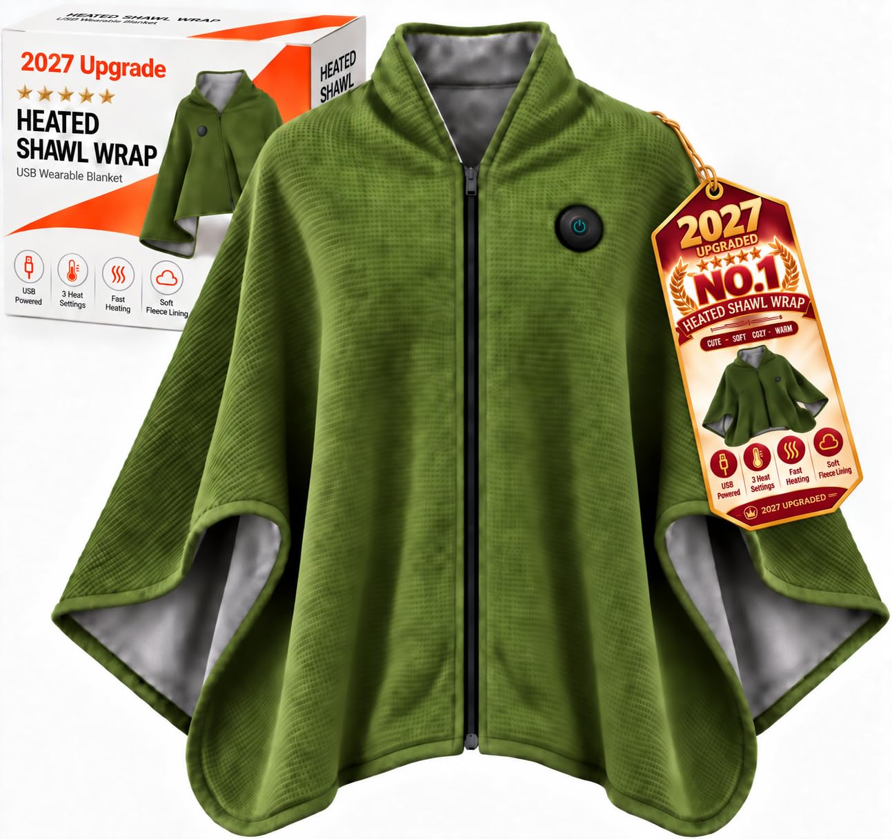 A Warm Hug for Grandma – Graphene Heated Shawl Blanket, Adjustable Heat Wearable Wrap, Cozy Winter Blanket - Green - image 10