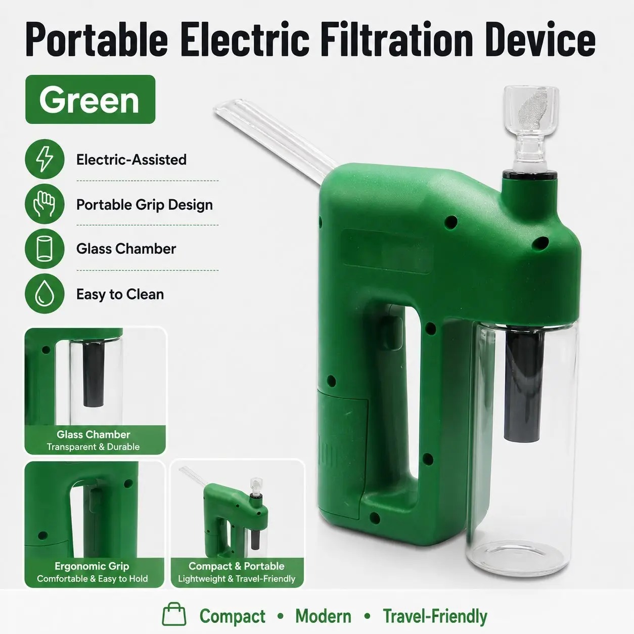 LAST DAY 50% OFF - PORTABLE HANDHELD ELECTRIC FILTRATION DEVICE COMPACT GLASS CHAMBER DESIGN WITH ELECTRIC - Green - image 12
