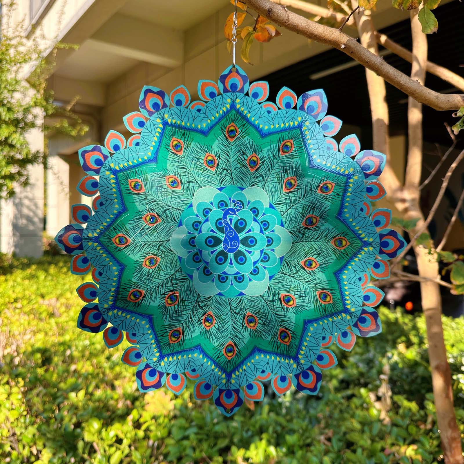 Mandala Peacock Wind Spinner, Rotating Garden Decor for Patio, Meditation, Relaxation & Special Gifts - Medium (5.9in) - image 3