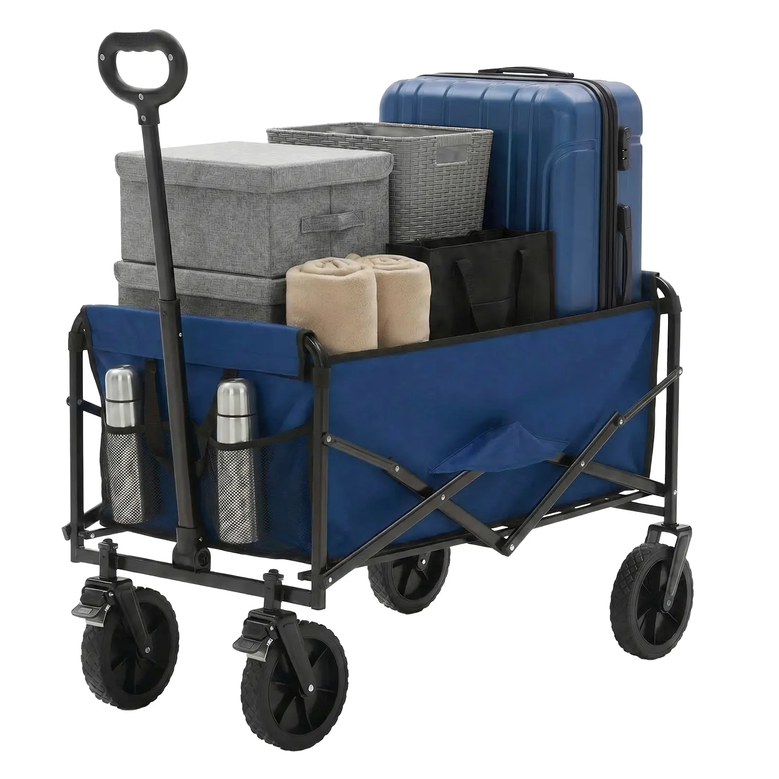 Sweetcrispy Collapsible Folding Wagon Push Cart - Oxford Cloth Quick-Fold Utility Trolley, 102L Large Capacity, 330 lbs Load Capacity, Wheels, Adjustable Handle, for Outdoor Camping, Beach Outings