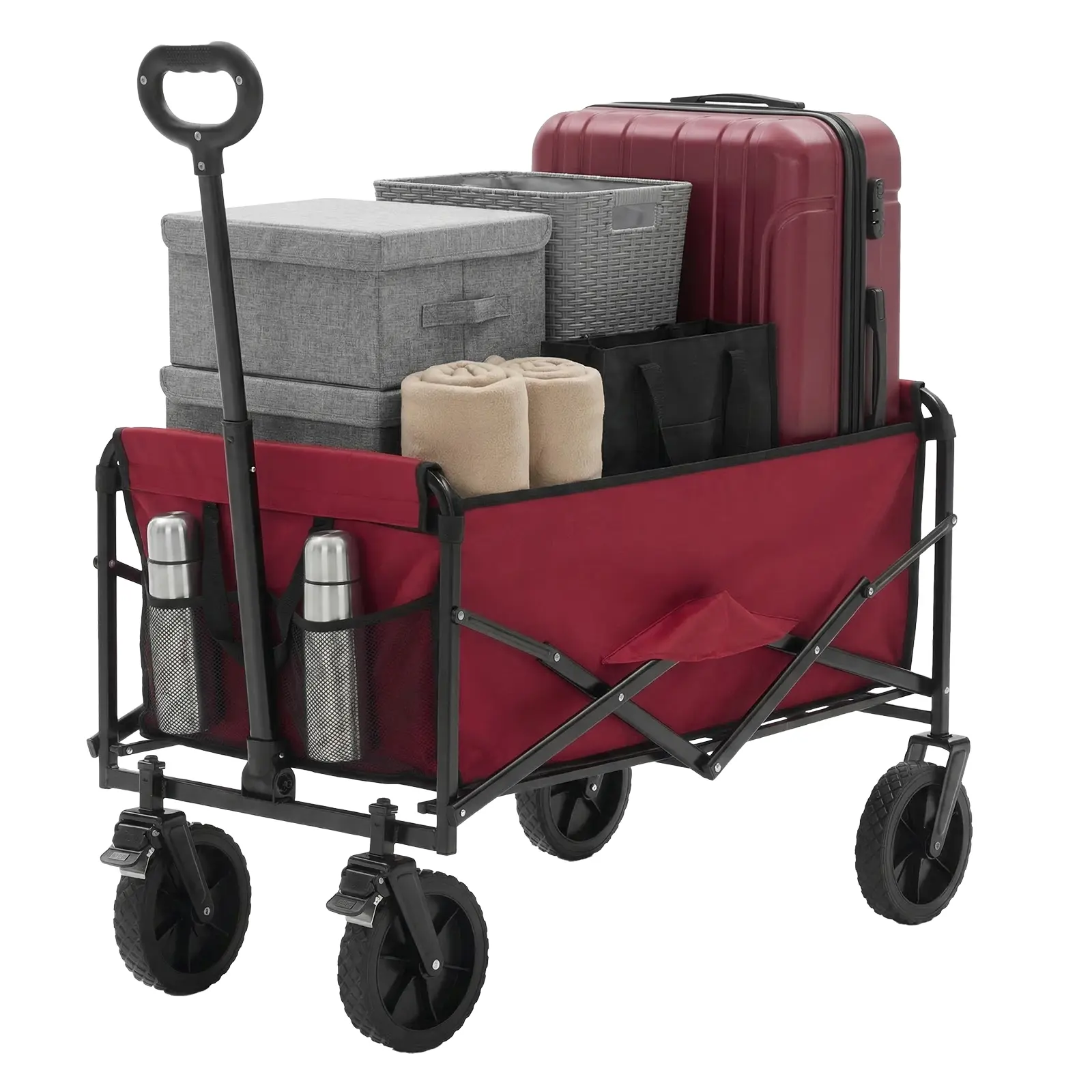 Sweetcrispy Collapsible Folding Wagon Push Cart - Oxford Cloth Quick-Fold Utility Trolley, 102L Large Capacity, 330 lbs Load Capacity, Wheels, Adjustable Handle, for Outdoor Camping, Beach Outings