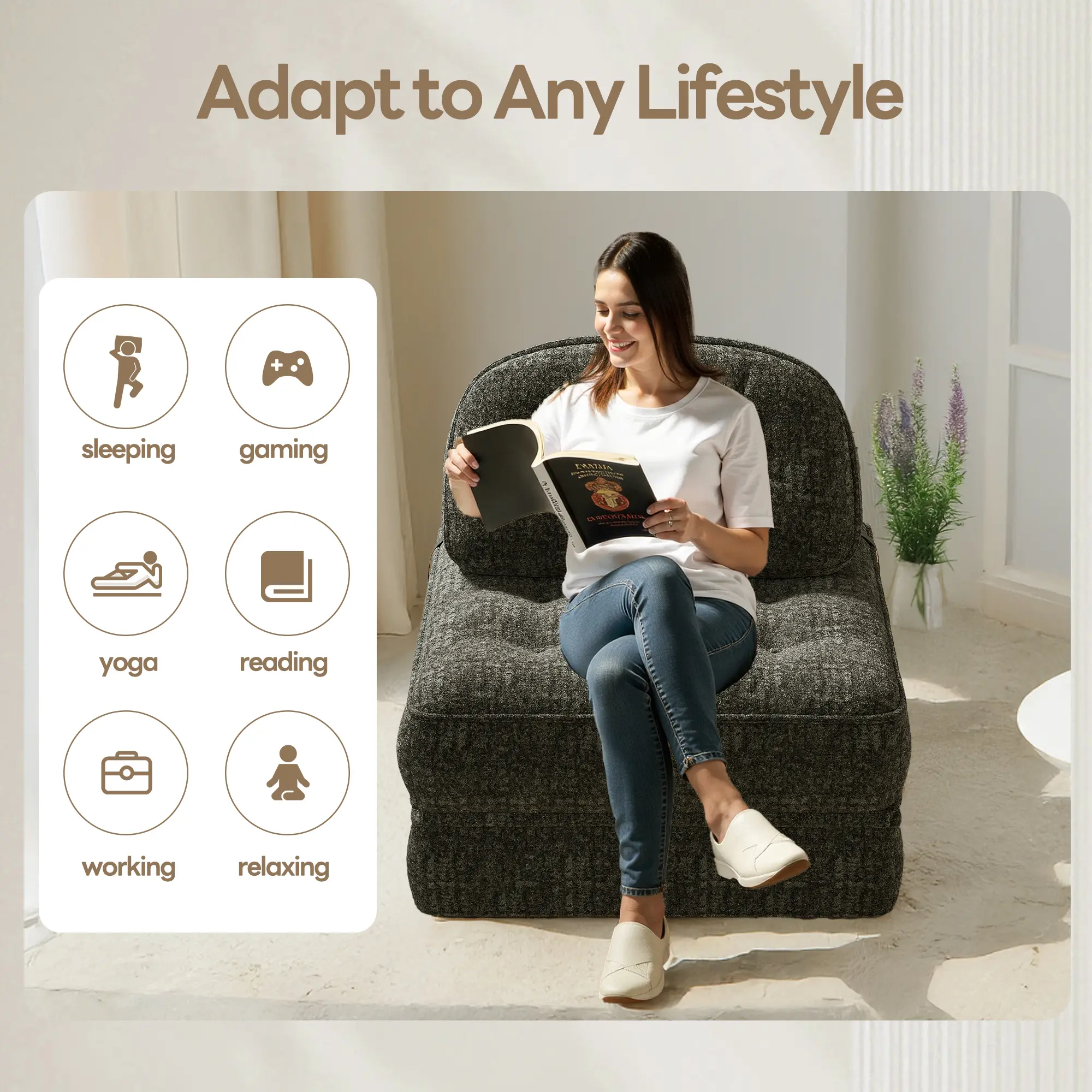 Foldable Velvet Sofa Bed