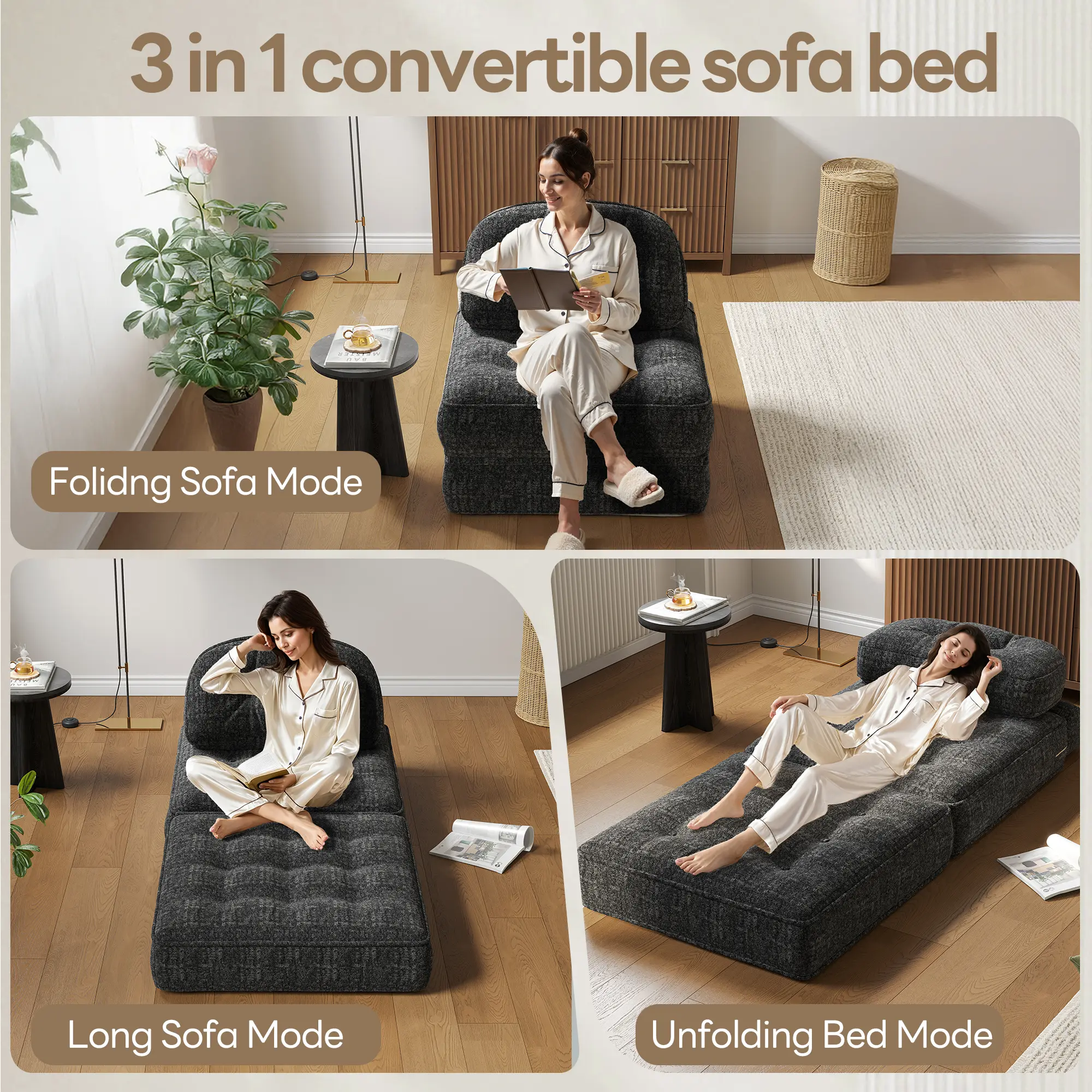 Foldable Velvet Sofa Bed
