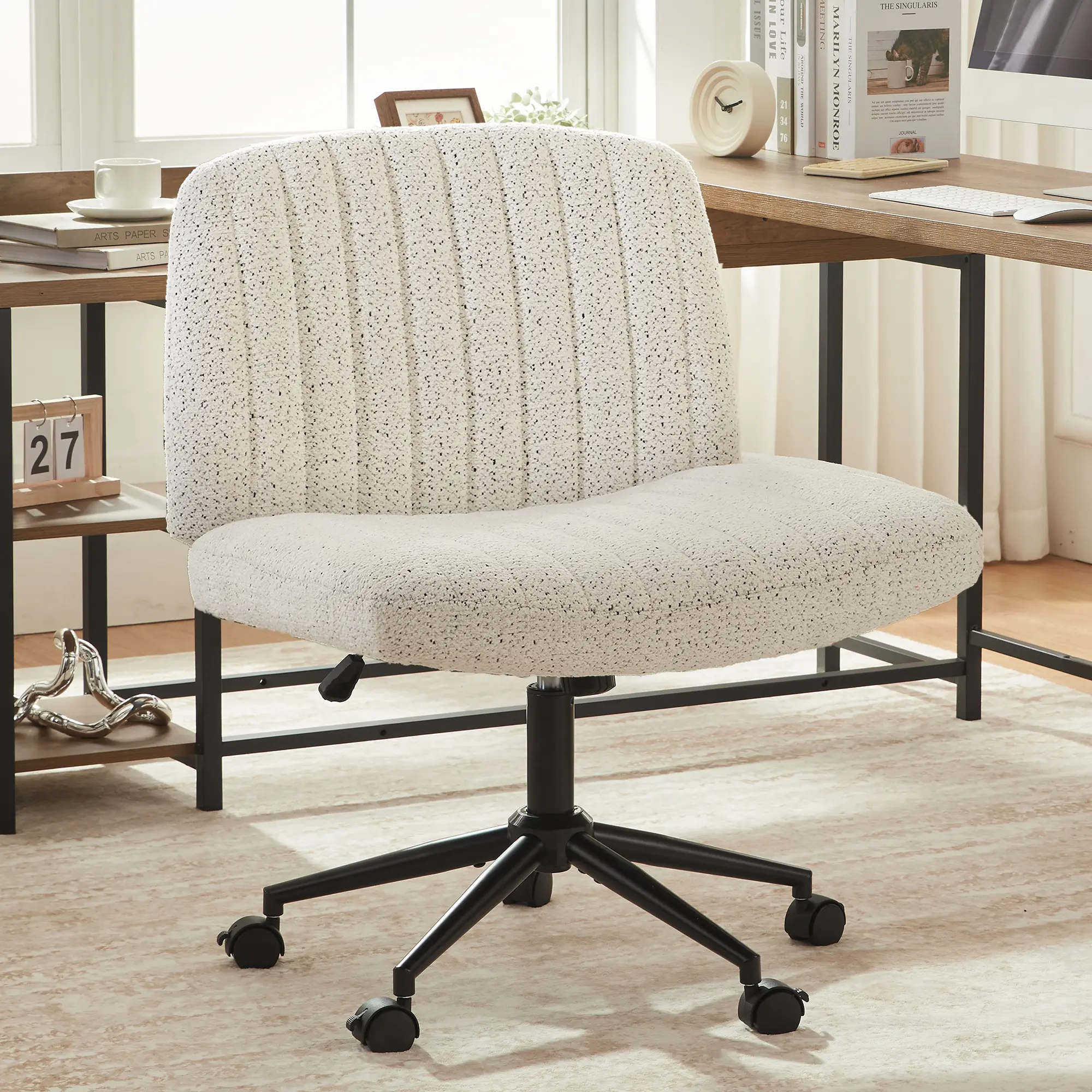 Criss Cross Chair with Wheels, Preminum Fabric and Pocket Spring Cushion,