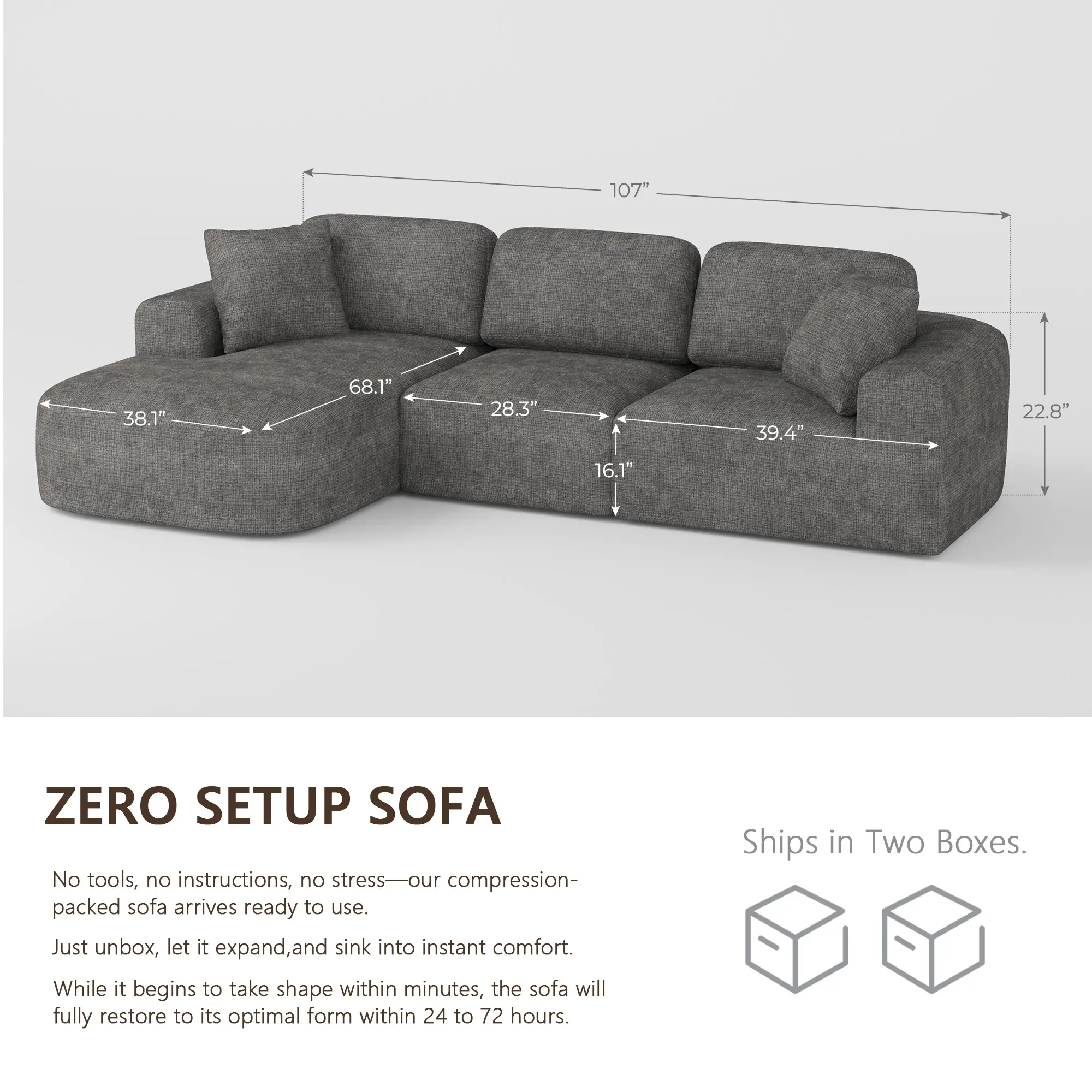 107'' Modular Sectional Sofa Couch with Chaise