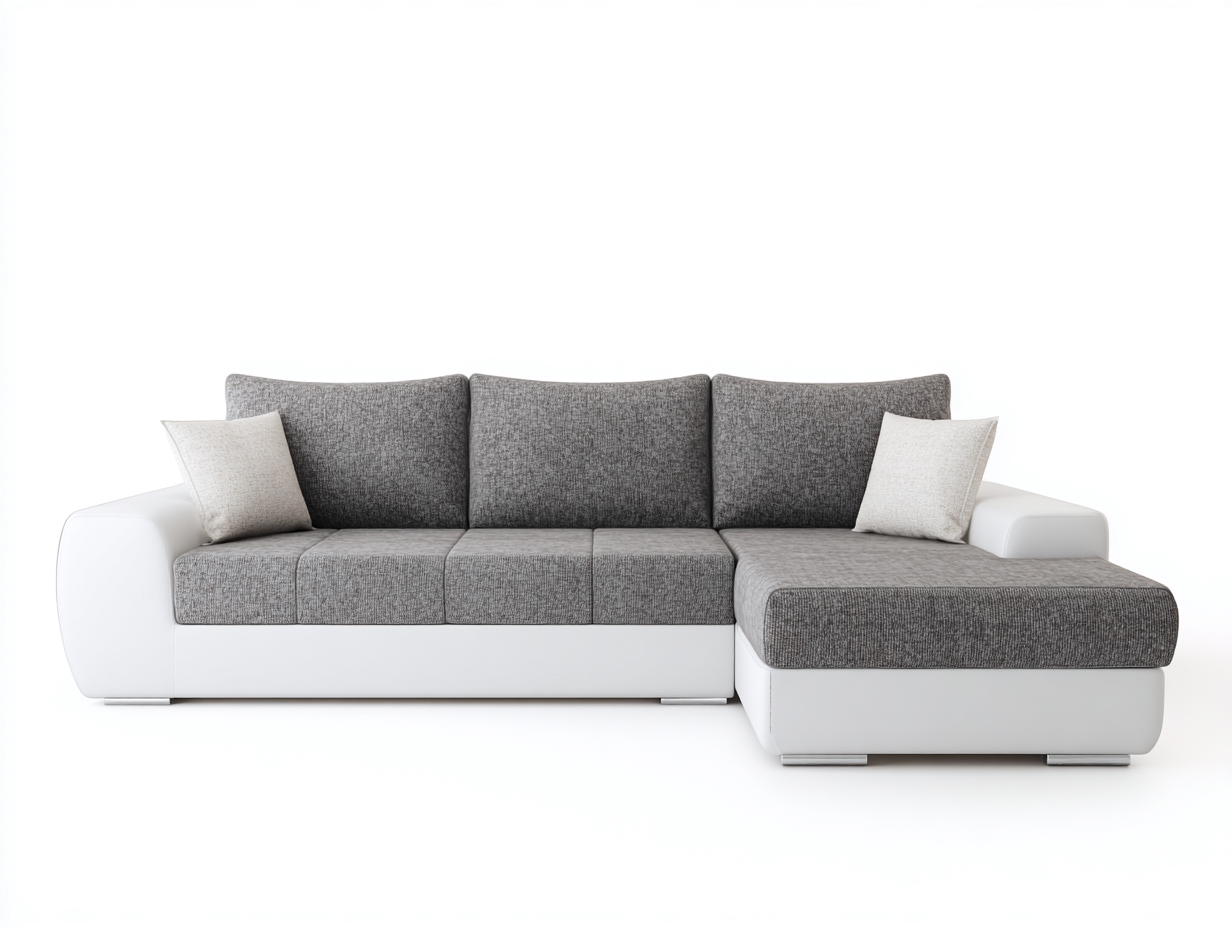 Ecksofa Stoff und Kunstleder 260x170x85 cm - Grau-Weiß - Für Wohnzimmer - Modernes Design-Vosaycorner