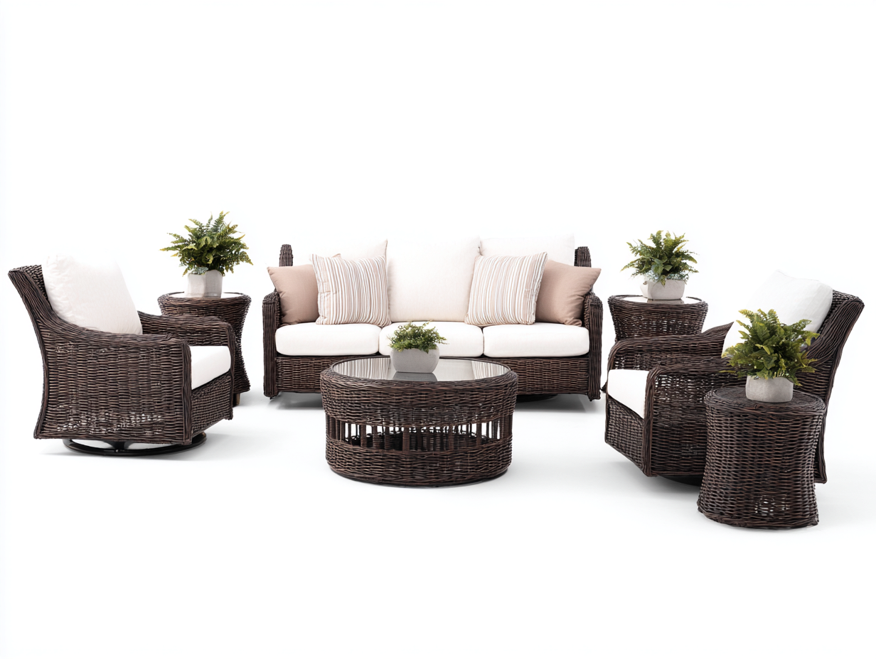 Gartensofa Set Polyrattan 220x82x84 cm - dunkelbraun creme - mit Tischen-Vosaycorner