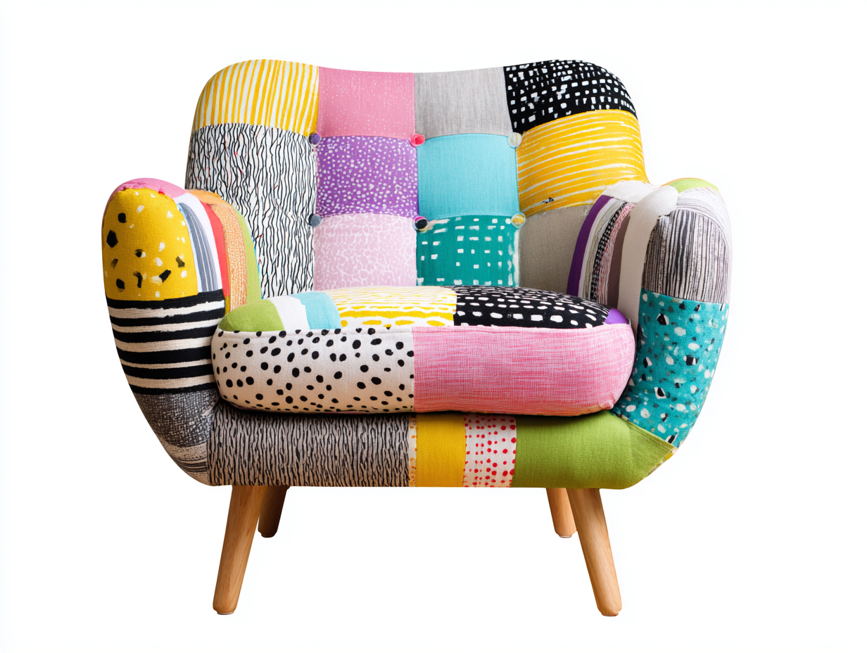 Sessel Stoff 92x85x88 cm mehrfarbig - modernes Patchwork Design-Vosaycorner