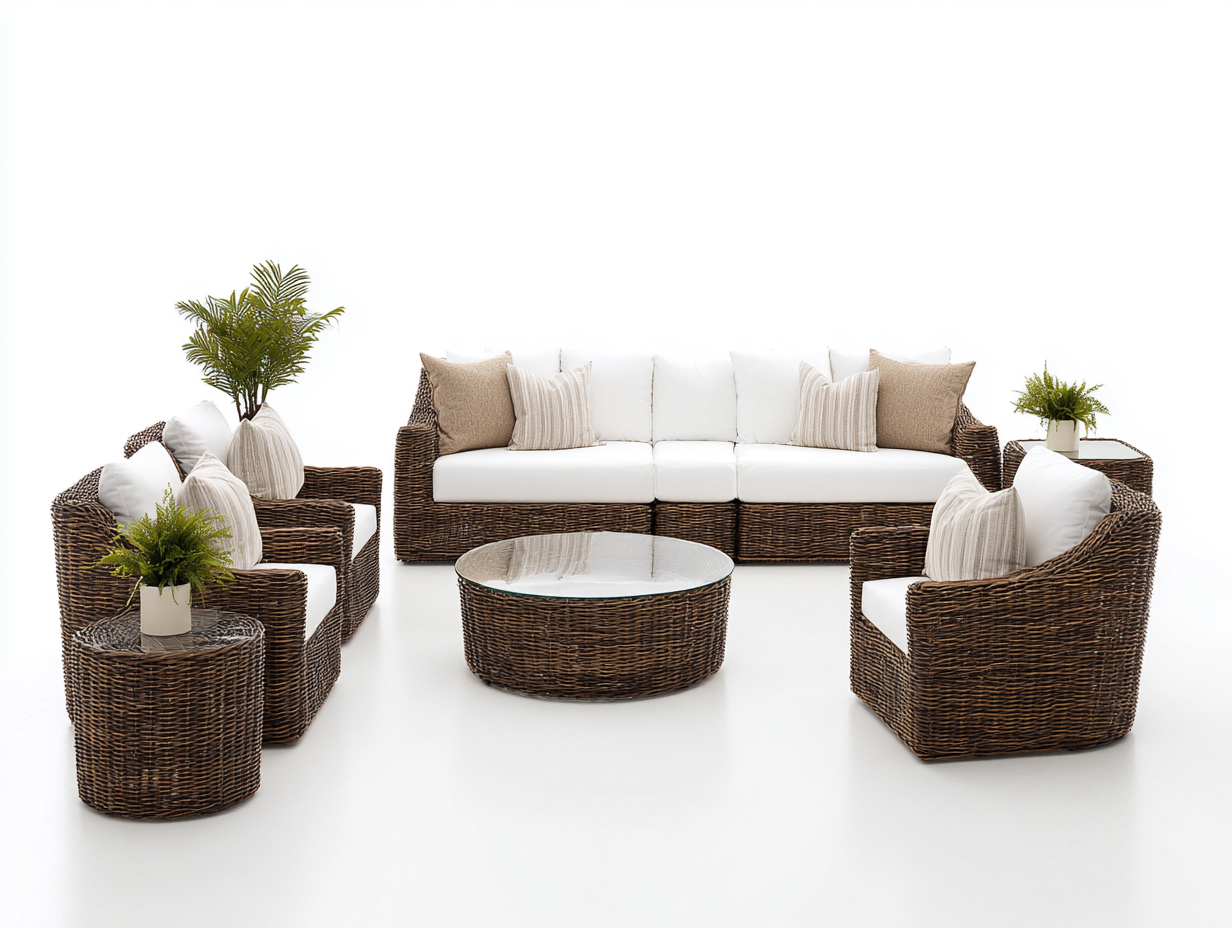 Gartensofa Polyrattan 320x260x78 cm - Dunkelbraun-Weiss - mit Glastisch-Vosaycorner