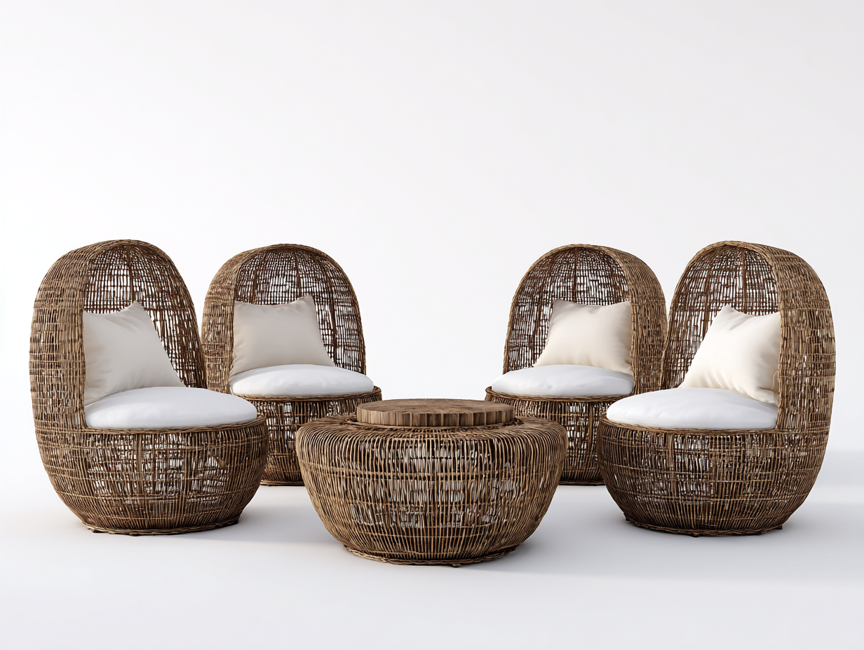 Gartensofa Polyrattan Set 320x180x96 cm - Natur-Weiß - modernes Outdoor-Design-Vosaycorner