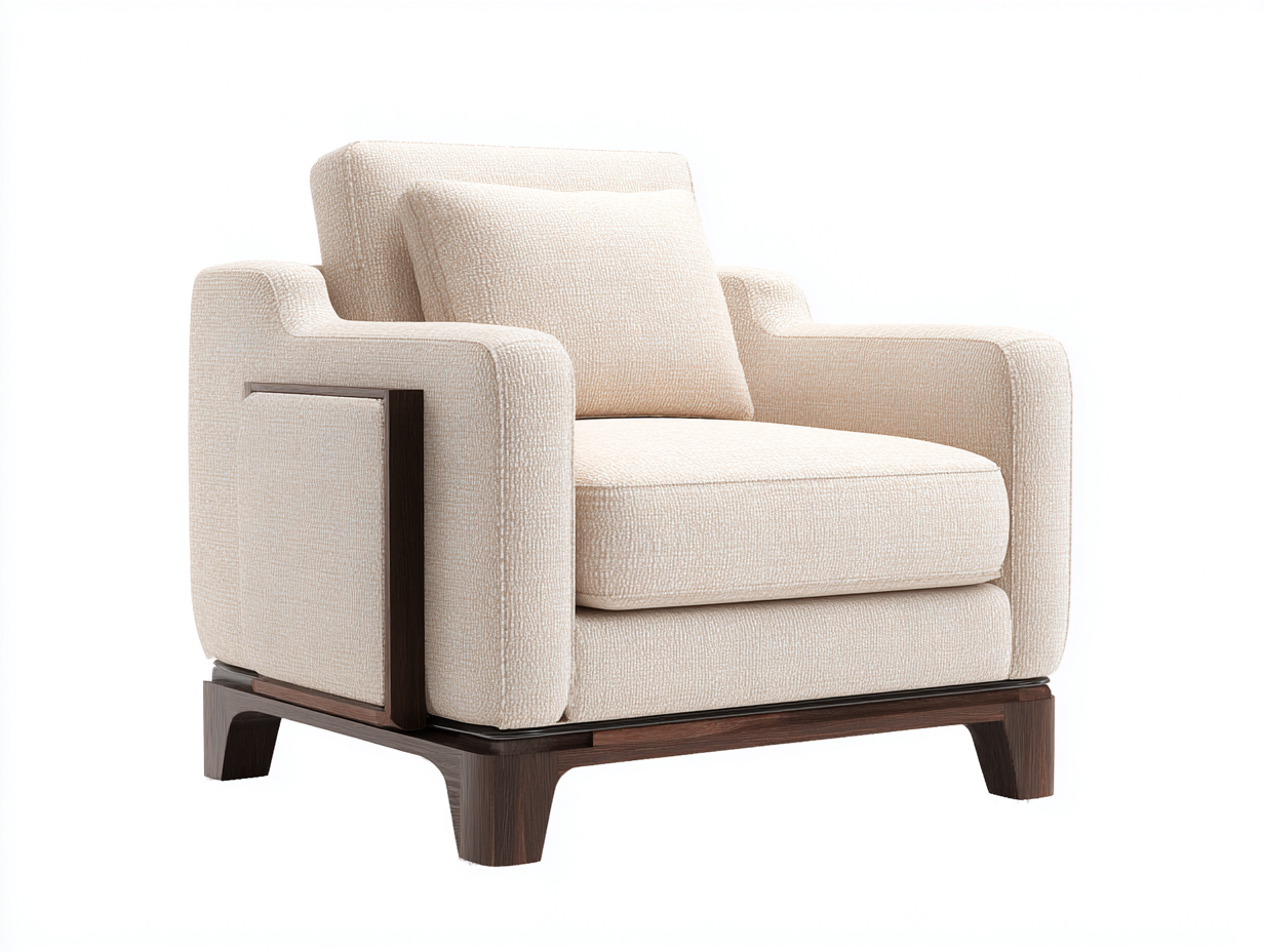 Sessel Stoffbezug 92x88x86 cm - Cremeweiß-Dunkelbraun - modernes Wohnzimmerdesign-Vosaycorner