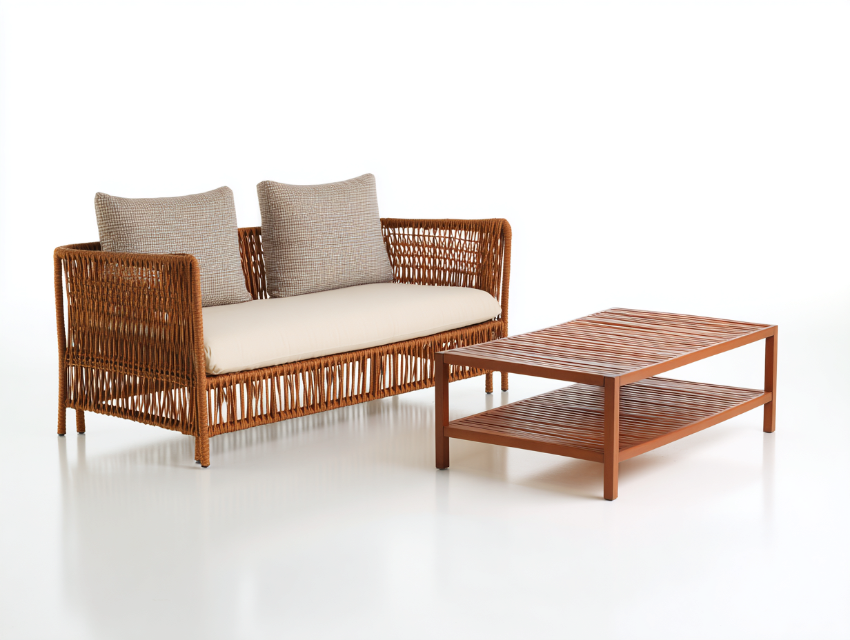 Gartensofa Set Polyrattan 185x76x78 cm - natur creme - mit Couchtisch-Vosaycorner
