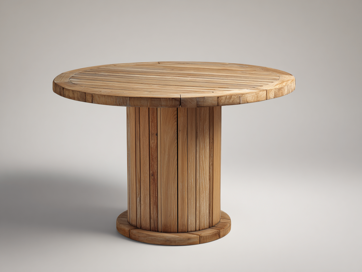 Gartentisch Holz 130x130x76 cm - natur - runde Lattenplatte-Vosaycorner