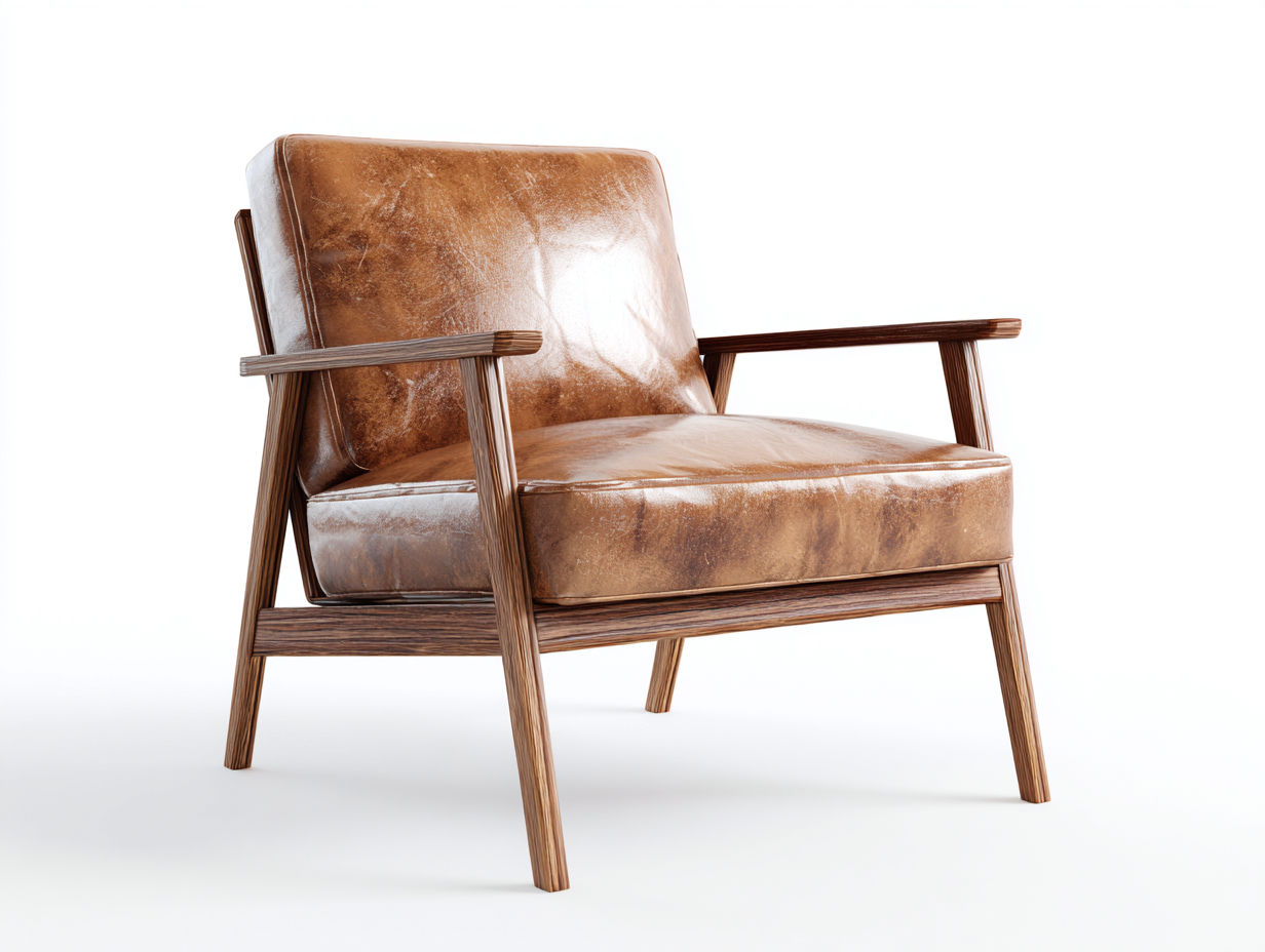 Sessel Leder und Holz 76x78x78 cm - Cognacbraun-Naturholz - Für Wohnzimmer - Modernes Design-Vosaycorner