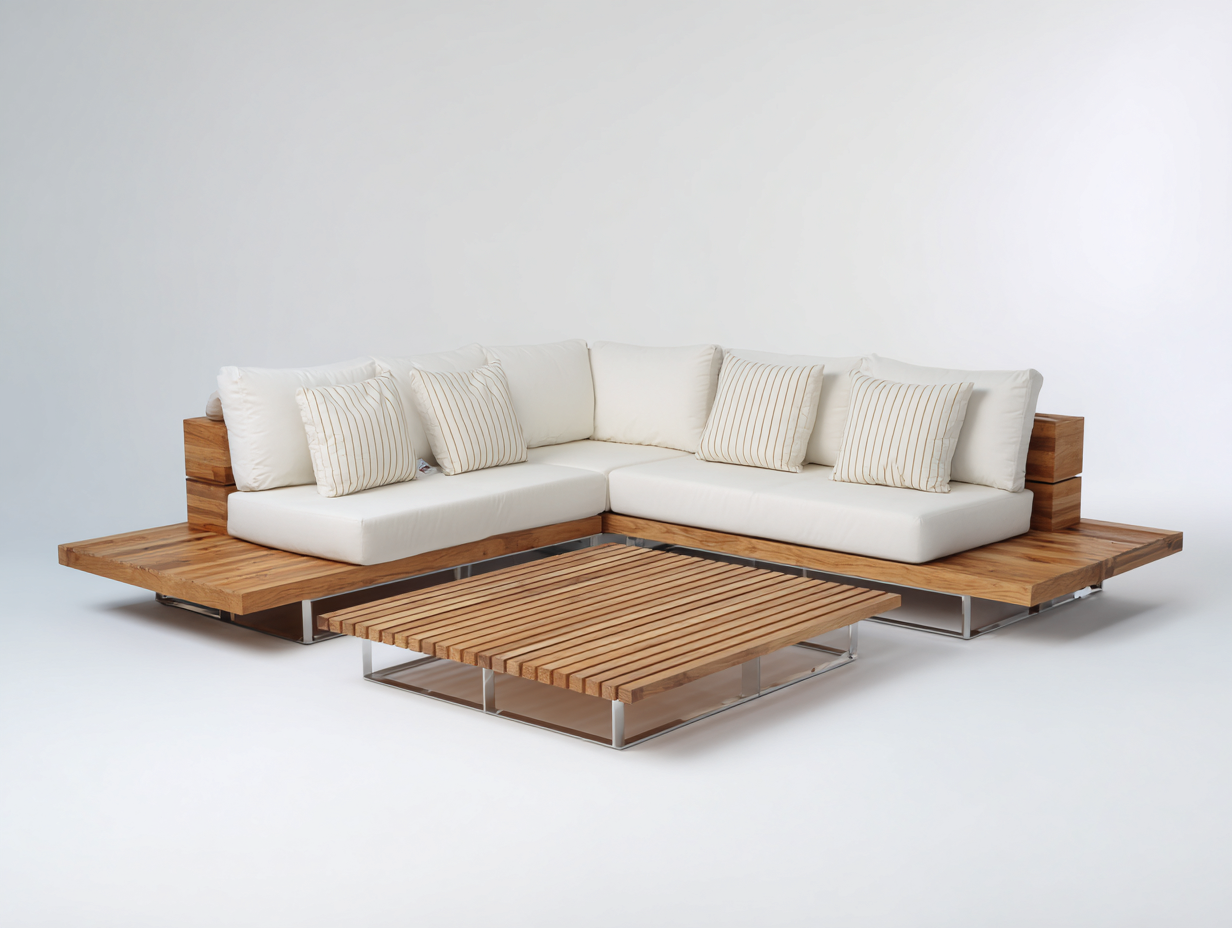 Gartensofa Holz 260x260x70 cm beige-braun - modernes Lounge Set-Vosaycorner
