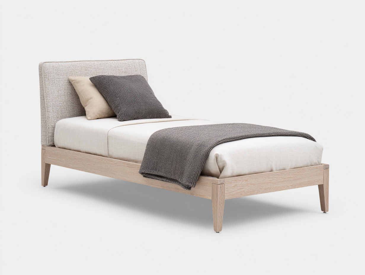 Einzelbett Holz und Stoff 205x100x95 cm - Helle Eiche-Beige - Für Schlafzimmer - Modernes Design-Ziradecor