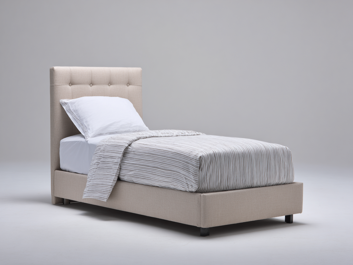 Einzelbett Stoff 205x100x110 cm - Beige - Für Schlafzimmer - Modernes Design-Ziradecor
