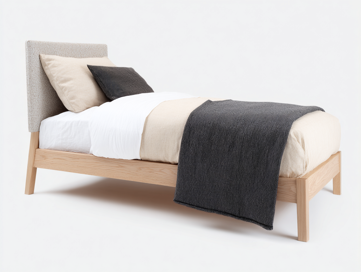 Einzelbett Holz-Stoff 200x100x100 cm natur-beige - modernes Polster Design-Ziradecor