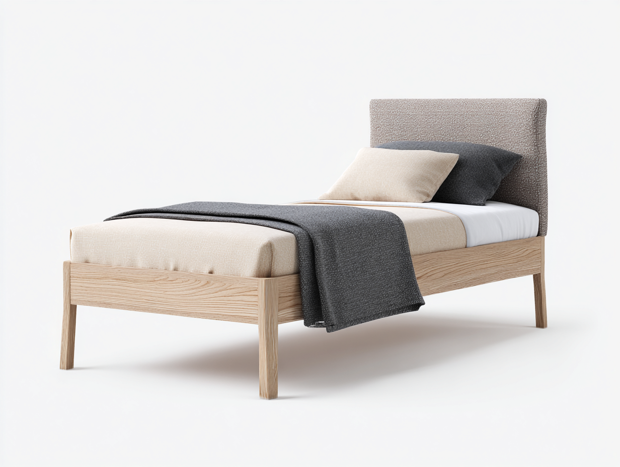 Einzelbett 205x98x102 cm aus Holz und Stoff - Naturfarben-Grau - skandinavischer Stil-Ziradecor
