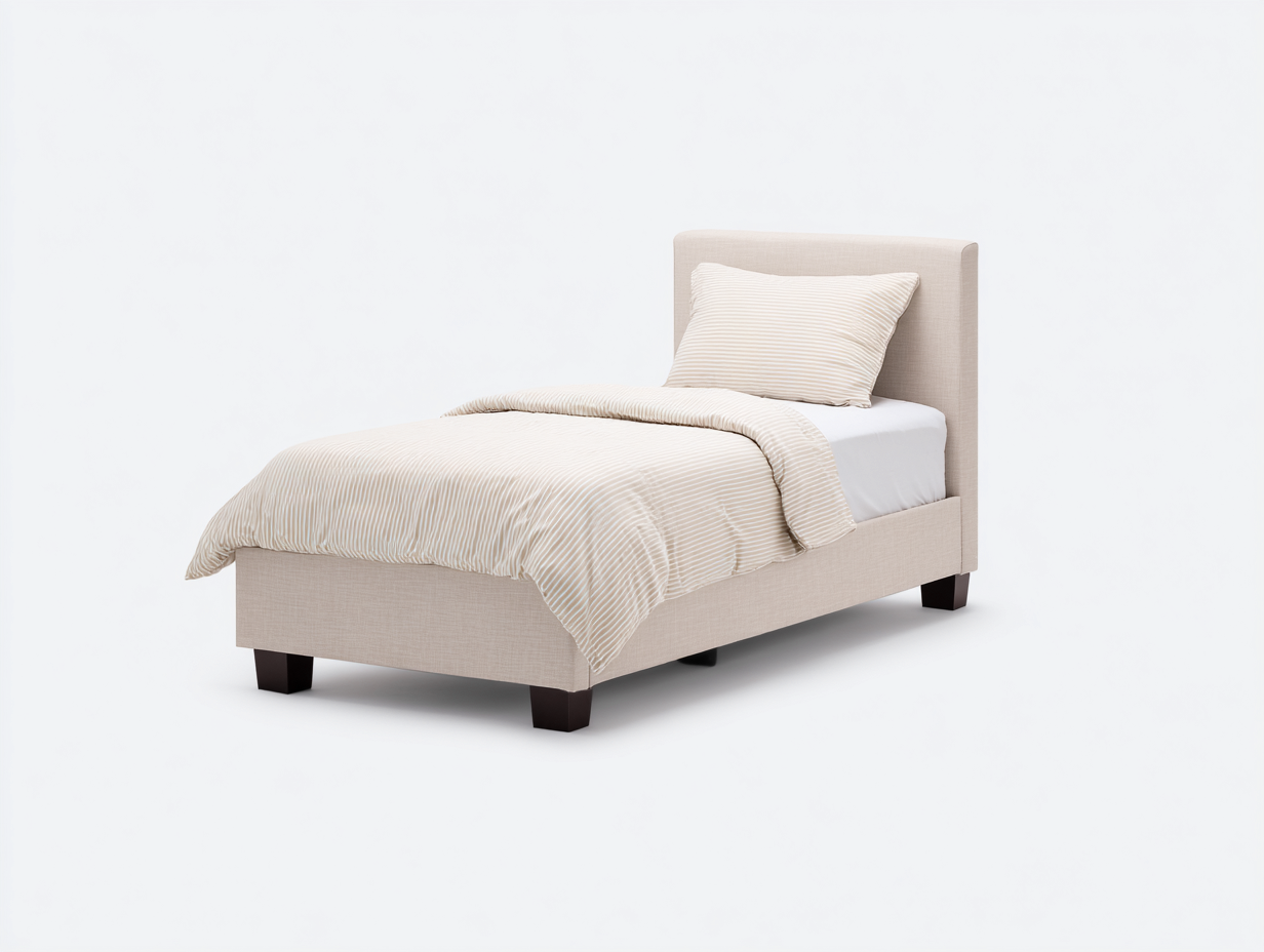 Einzelbett 205x98x105 cm mit Stoffbezug - Beige - modernes Schlafzimmerdesign-Ziradecor