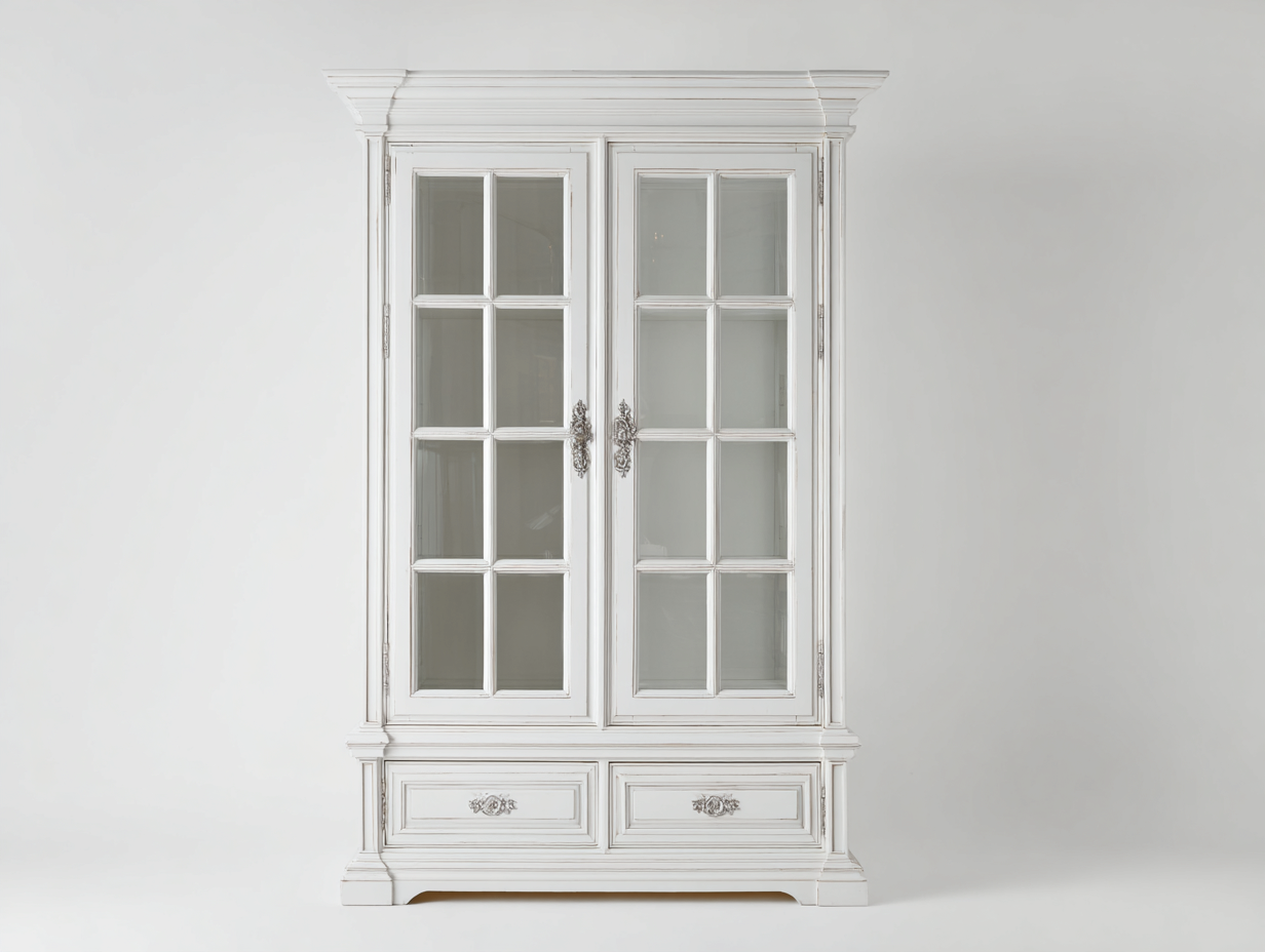 Vitrinen Holz Glas 110x42x200 cm - weiß - mit Glastüren-Ziradecor
