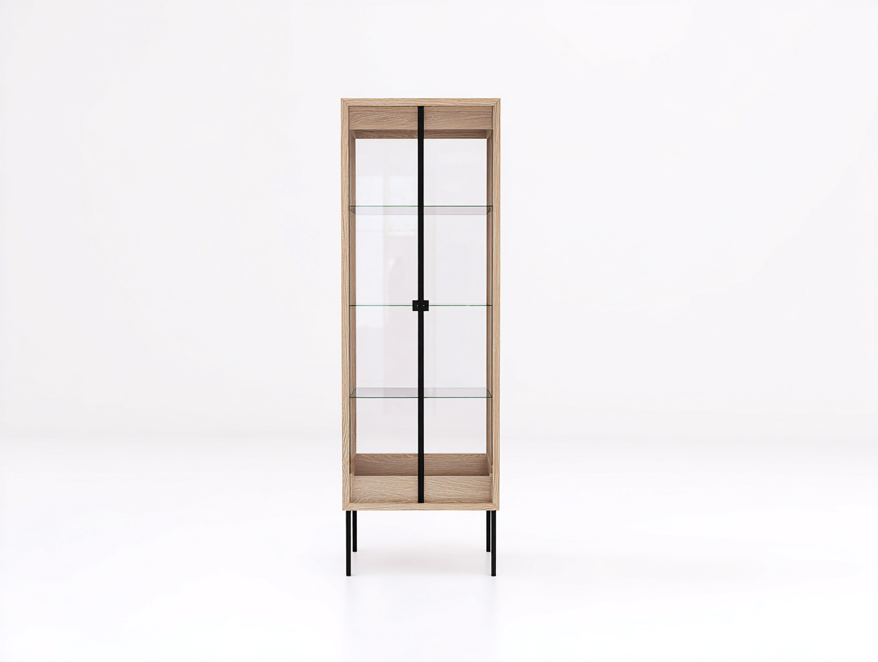 Vitrinen Holz-Glas 70x38x180 cm natur-schwarz - modernes Standdesign-Ziradecor