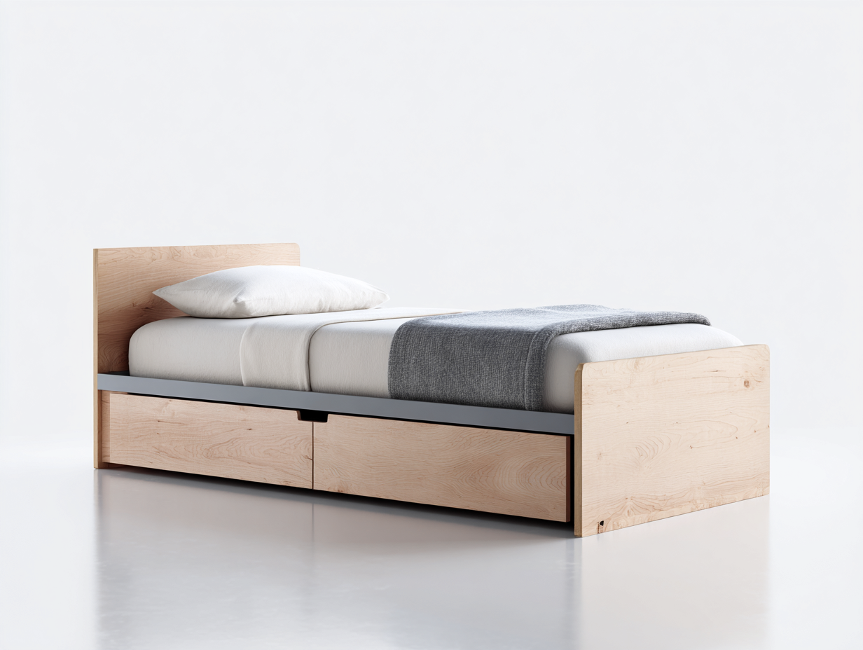 Einzelbett Holz 205x100x85 cm - Naturholz-Grau - Für Schlafzimmer - Modernes Design-Ziradecor