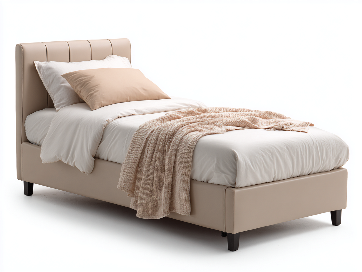 Einzelbett 210x100x95 cm - Kunstleder Beige - moderner Polsterstil-Ziradecor